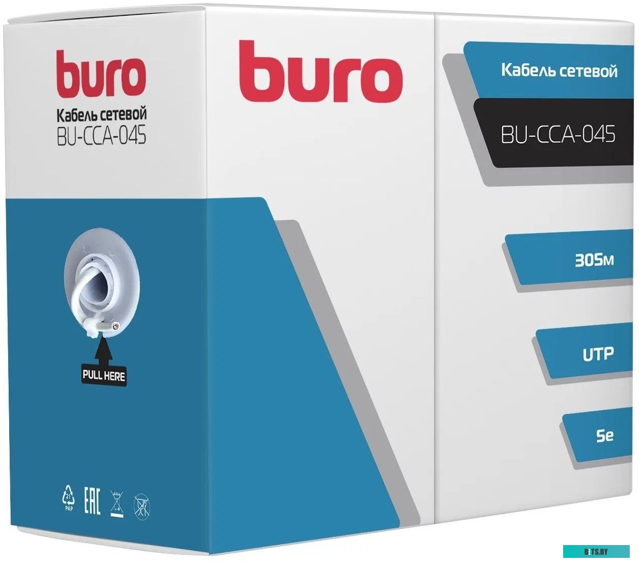 BU-CCA-050 Кабель сетевой Buro UTP 4 пары cat5E solid 0.50мм CCA 305м серый