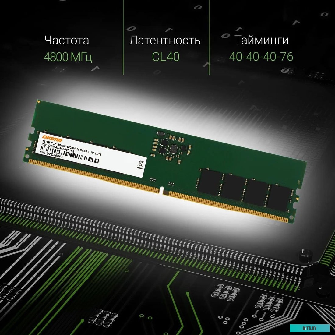 Оперативная память Digma DDR5 16Gb 4800MHz PC5-38400 DGMAD54800016S