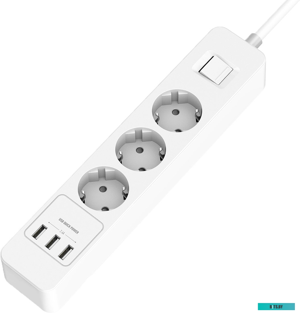 Harper Сетевой фильтр с USB зарядкой UCH-530 White (5 роз.,1,5м.,3 x USB 2.4A (max 3.4A), 4000W) {H00002264}