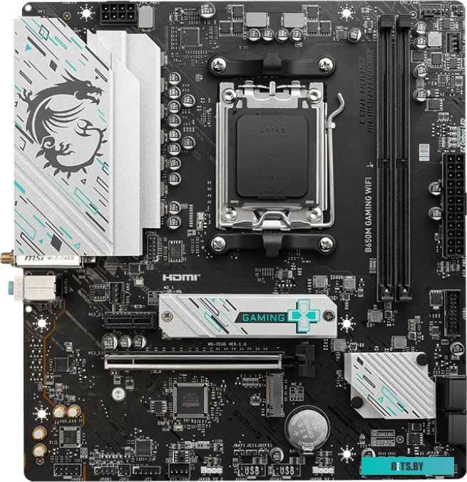 B650M GAMING WIFI Материнская плата MSI B650M GAMING WIFI SocketAM5 AMD B650 2xDDR5 mATX AC`97 8ch(7.1) 2.5Gg RAID+VGA+HDMI+DP