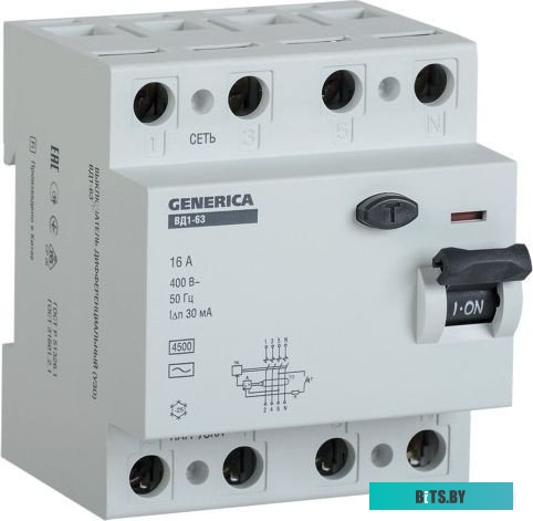 Выключатель дифференциальный УЗО IEK ВД1-63 Generica MDV15-4-040-030 40A 4.5kA 30мА AC 4П 400В