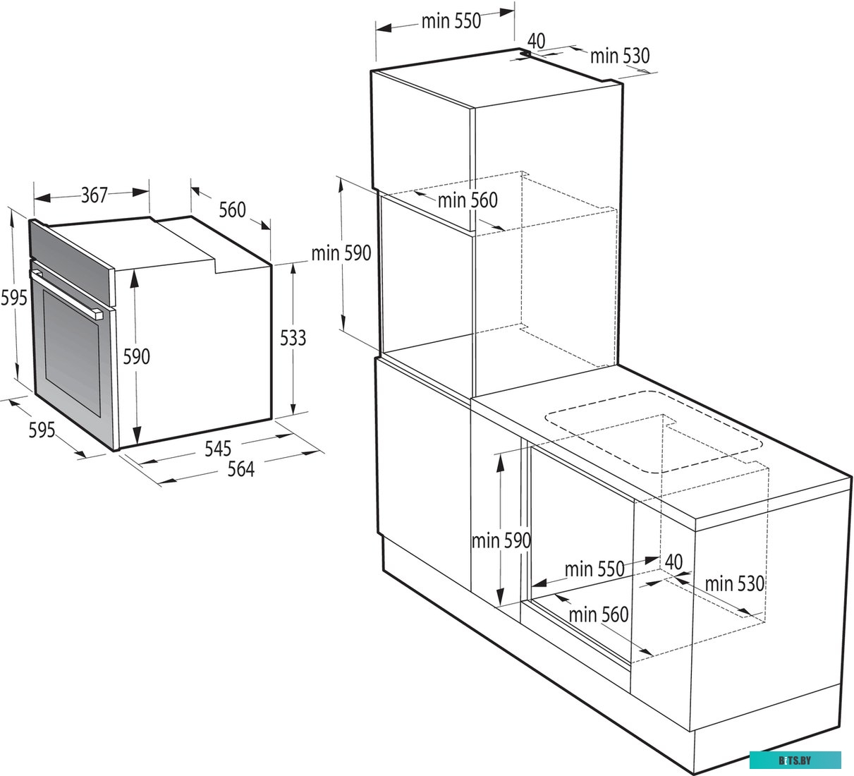 BO6735E02BK Встраиваемые электрические духовки GORENJE/ Духовой шкаф, Полезный объем: 77 л, Стандартный шарнир дверцы, Решетка, Съемные направляющие, 