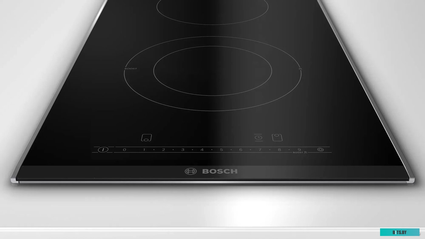 PKF375FP2E Serie 6, электрическая варочная поверхность, стеклокерамика, черная, ширина 30 см, рамка Comfort, 2 конфорки, 1 конфорка с круглой зоной ра