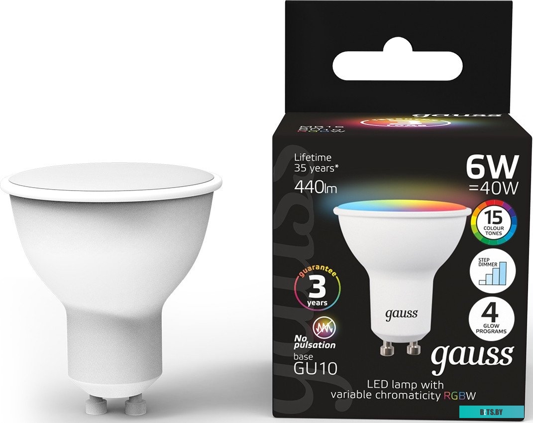101105406 Лампа светодиодная Gauss 101105406 6Вт цок.:GU5.3 софит 175B св.свеч.RGB MR16 (упак.:1шт)