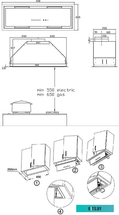 KHI 6997 GB Встраиваемая вытяжка/ Полностью встраиваемая, в шкаф шириной 60 см, электронное сенсорное управление TOUCH SLIDER, 5 режимов, 950 м3/ч., т