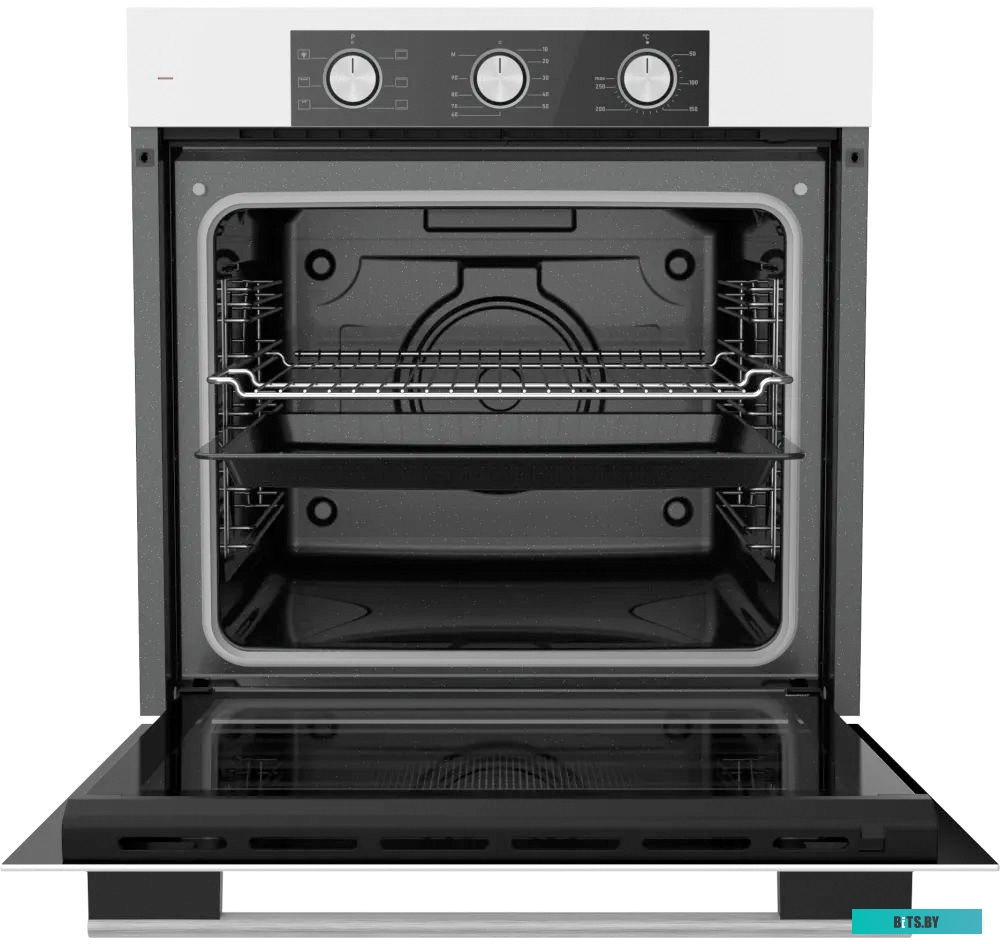 HF 608 W Встраиваемый духовой шкаф/ 60 см, 80 л, 6 режимов, каталитическая очистка, поворотные переключатели, телескопические направляющие на 1 уровне