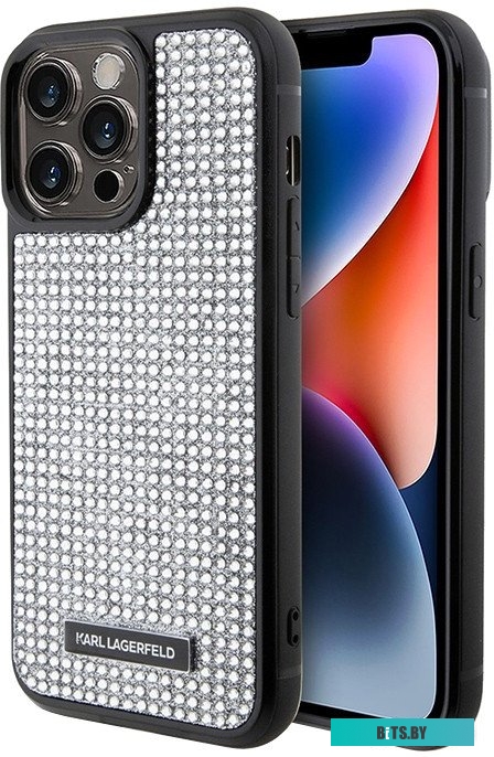 KLHCP15LHDSPLG CG Mobile Lagerfeld для iPhone 15 Pro Diamond Rhinestone Metal logo Hard Silver