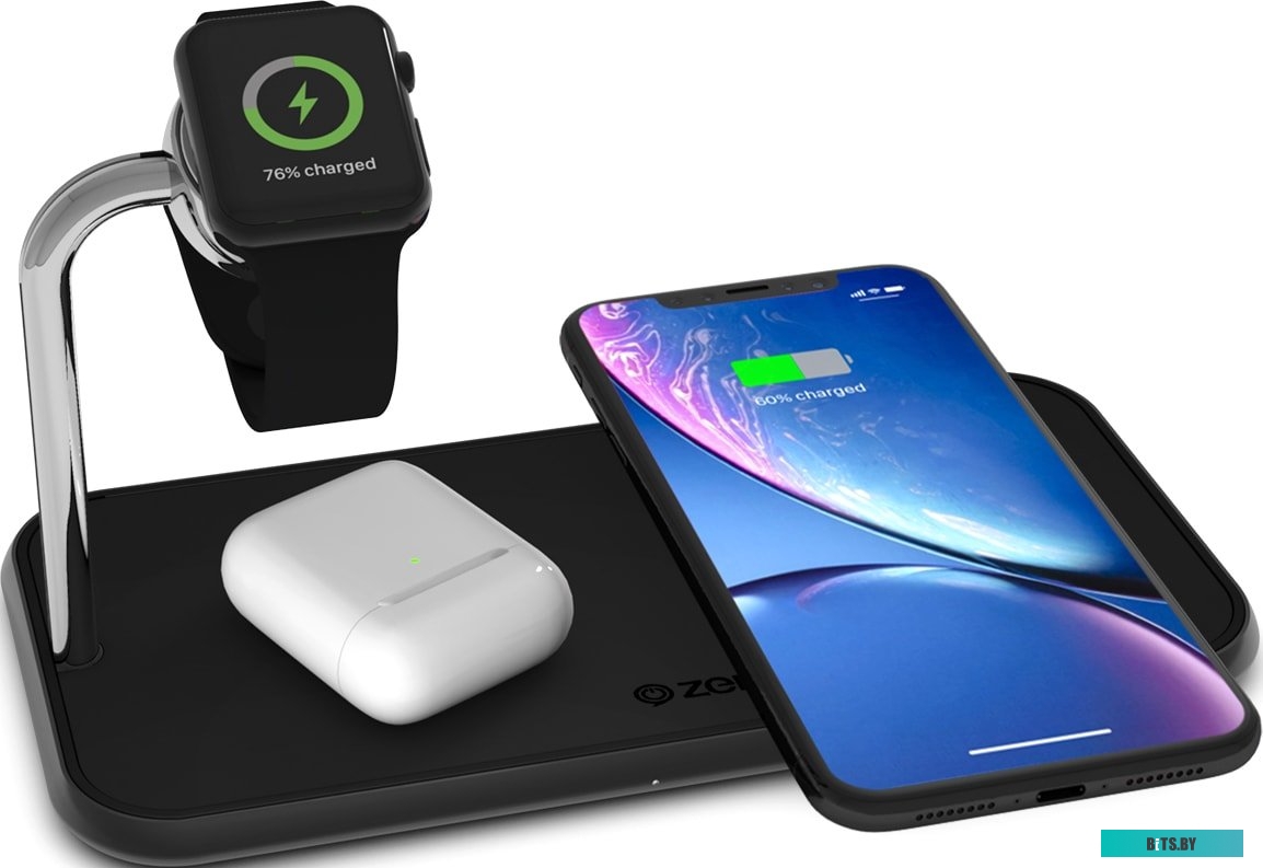 Беспроводное зарядное Zens Dual+Watch Aluminium Wireless Charger (черный) <ZEDC05B/00>