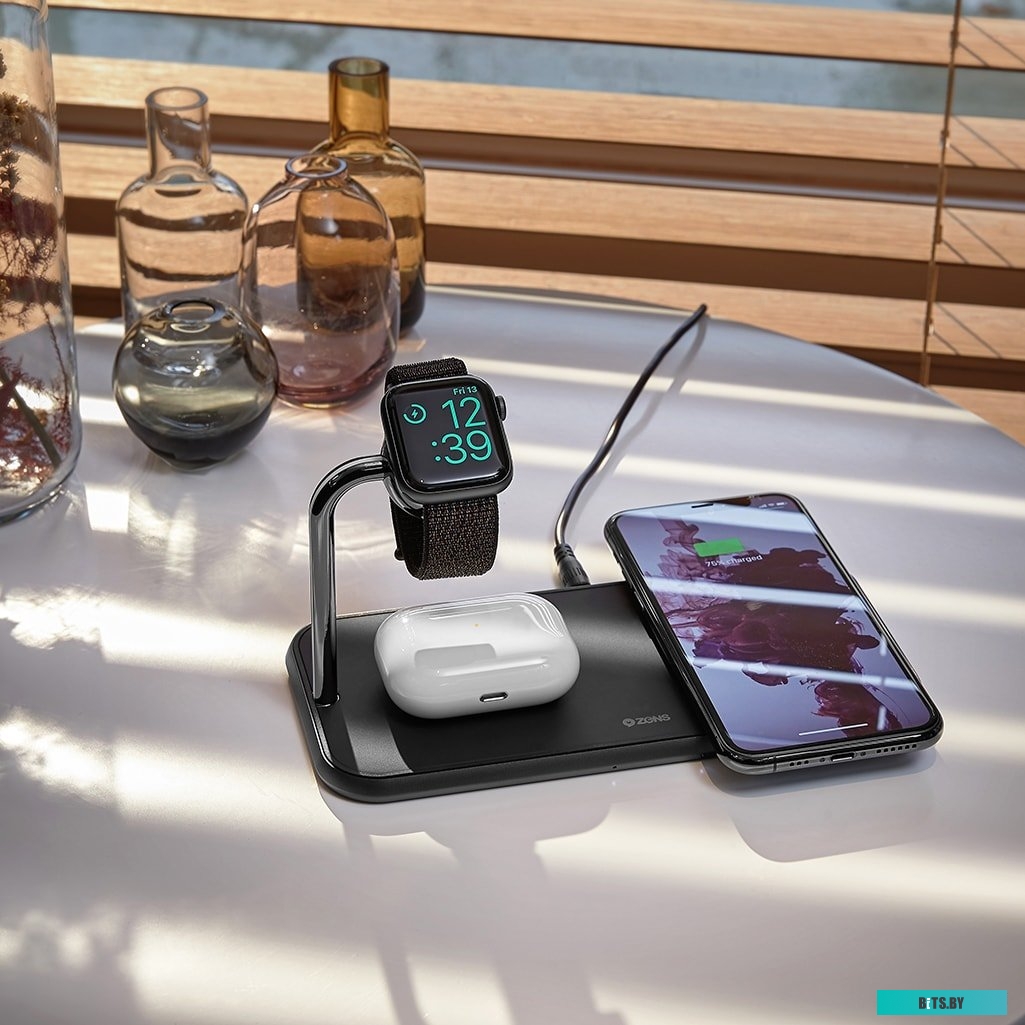 Беспроводное зарядное Zens Dual+Watch Aluminium Wireless Charger (черный) <ZEDC05B/00>