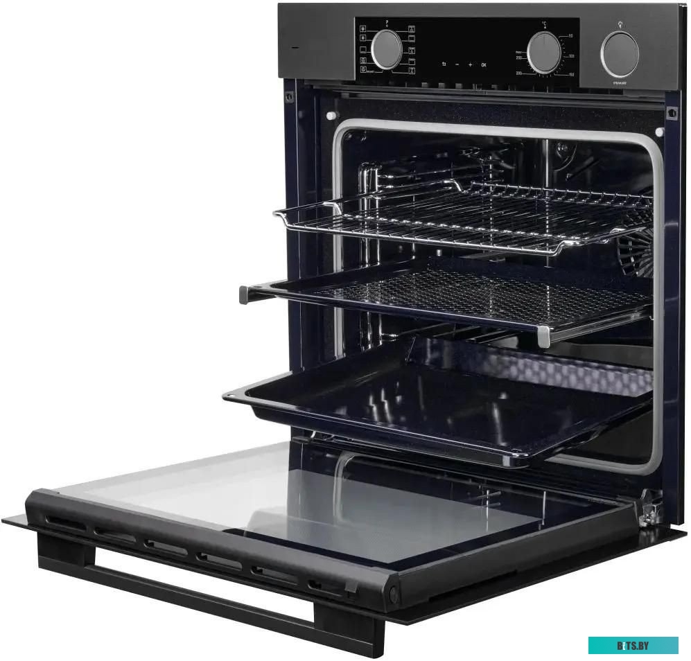 KSO 610 X Электрический духовой шкаф Kuppersberg/ 60 см, 80 л, High-Tech, 10 режимов, ПАР, Soft Close, телескопические направляющие, черный/нержавеюща