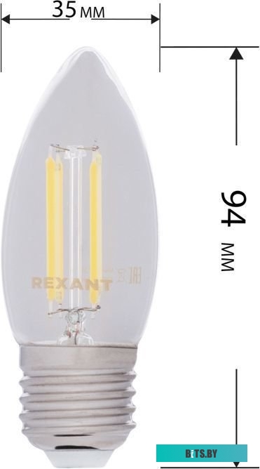 604-090 Лампа филам. Rexant 7.5Вт цок.:E27 свеча 220B 4000K св.свеч.бел.нейт. CN (упак.:10шт) (604-090)