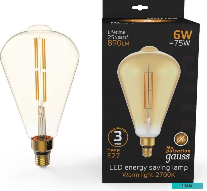 157802118 Лампа филам. Gauss Filament Vintage 6Вт цок.:E27 эдисон 220B 2700K св.свеч.бел.теп. (упак.:1шт) (157802118)
