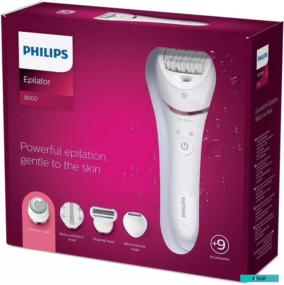 BRE740/10 Эпилятор Philips BRE740/10 скор.:2 насад.:8 от аккум. белый
