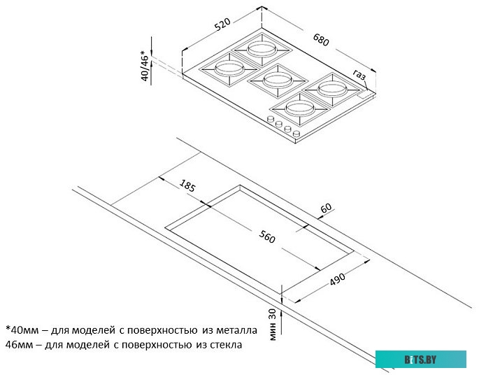 HGG 7835 CTN Встраиваемая варочная панель/ Газовая варочная панель из закаленного стекла, ширина 70 см,  5 высокоэффективных конфорок, сверхмощная кон