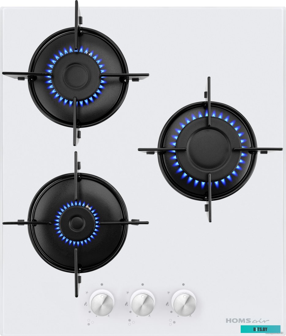 HGG431WH Газовая варочная панель HOMSair/ Газовая варочная панель HOMSair HGG431WH, механическое управление, 3 конфорки, мощность конфорок 2600, 1700,