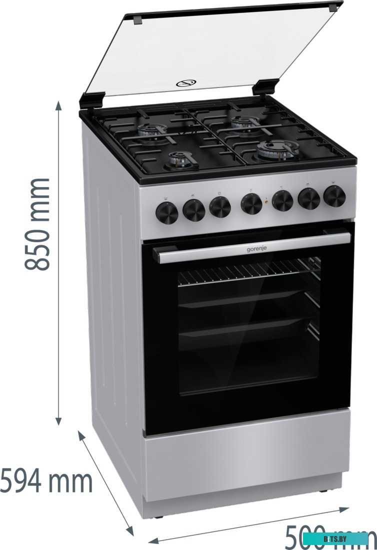 GK5B40SH Газовая плита Gorenje GK5B40SH,  электрическая духовка,  стеклянная крышка,  сталь, серебристый