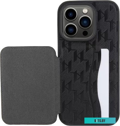 KLHCP15XSAKLPSCK CG Mobile Lagerfeld для iPhone 15 Pro Max Cardslot Stand PU Saffiano Monogram Plate l
