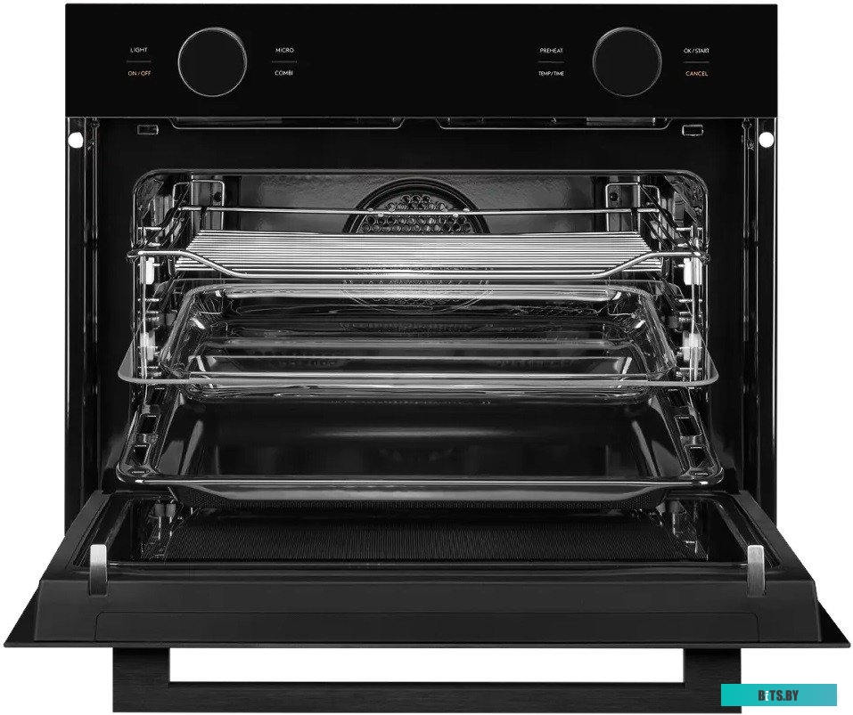 KMW 612 Black Встраиваемый духовой шкаф/ с СВЧ, 45 см, 50л, 12 режимов, гидролизная очистка, черный