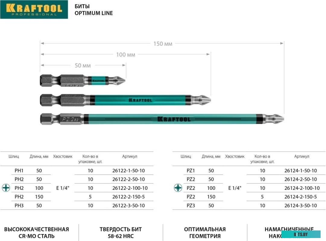 26123-2-100-1 Набор бит Kraftool 26123-2-100-1,  шестигранный (1/4HEX - E),  1шт