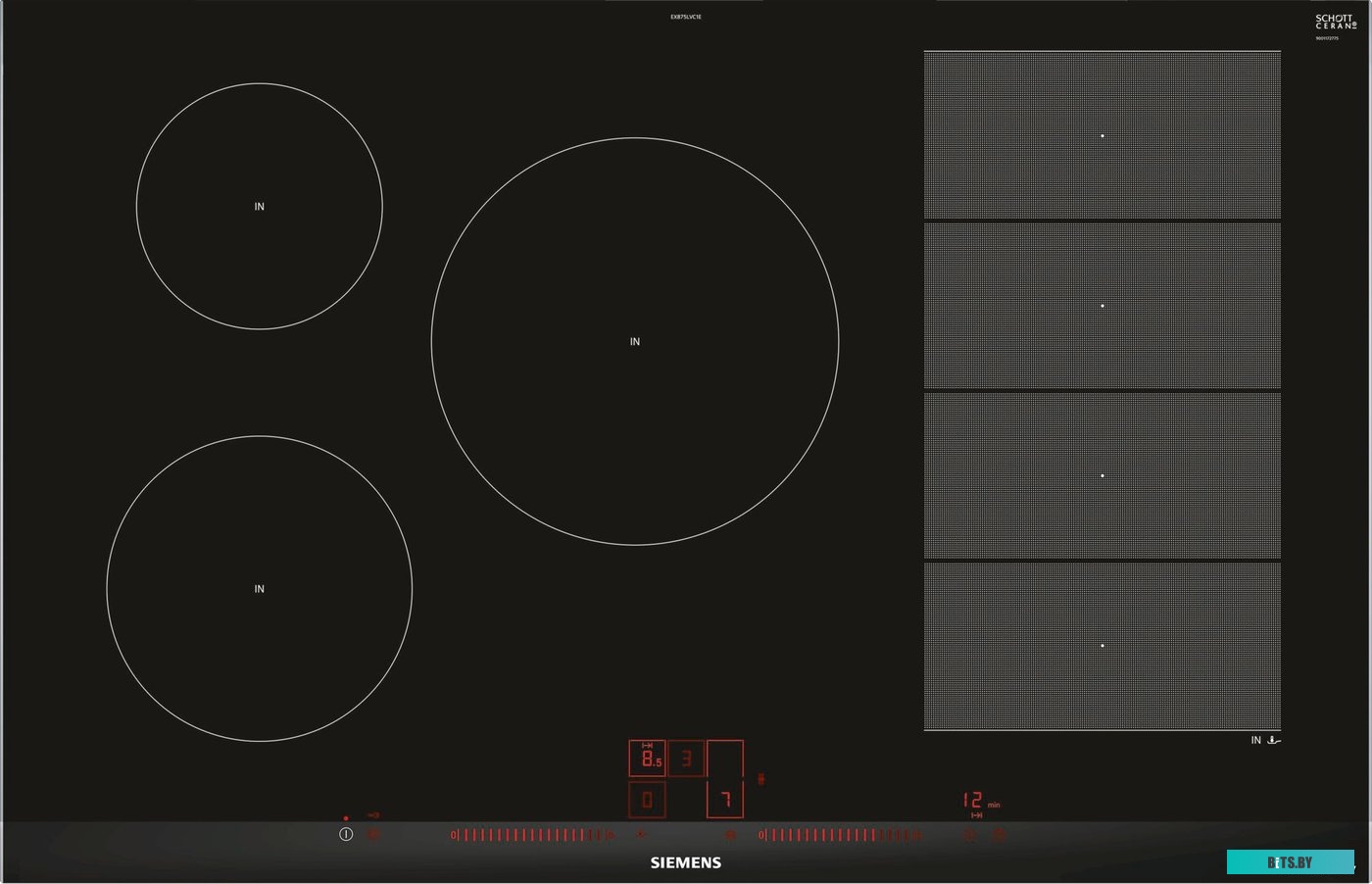 EX875LVC1E Встраиваемая электрическая панель Siemens/ индукционная, 81.20х52 см, количество конфорок: 5, материал панели: стеклокерамика, установка: н