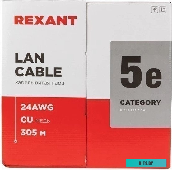 Кабель REXANT Кабель витая пара U/UTP, категория 5e, ZH нг(А)-HF, 4PR, 24AWG, OUTDOOR, SOLID, черный, 305м 01-0065