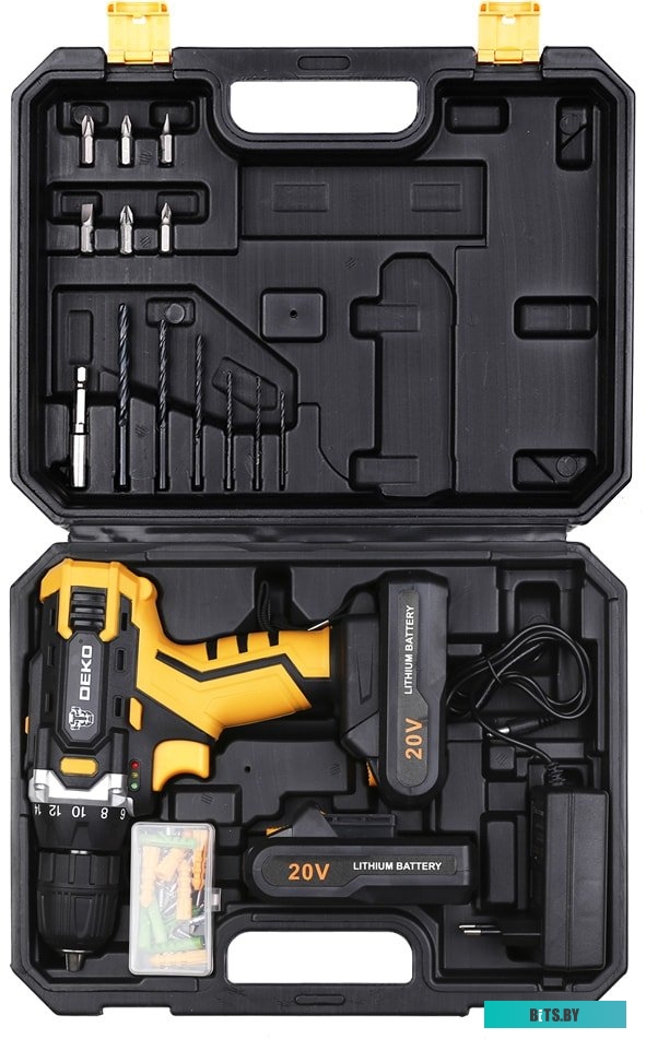 Дрель-шуруповерт Deko DKCD20FU-Li SET 63 063-4175 (с 2-мя АКБ, кейс)