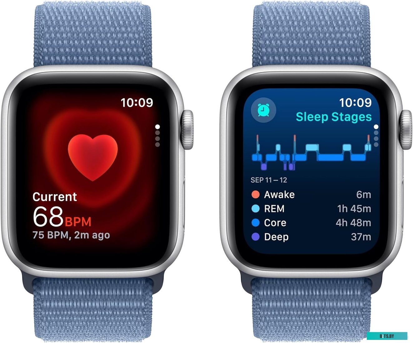 Умные часы Apple Watch SE 2 40 мм (алюминиевый корпус, серебристый/синий шторм, нейлоновый ремешок)
