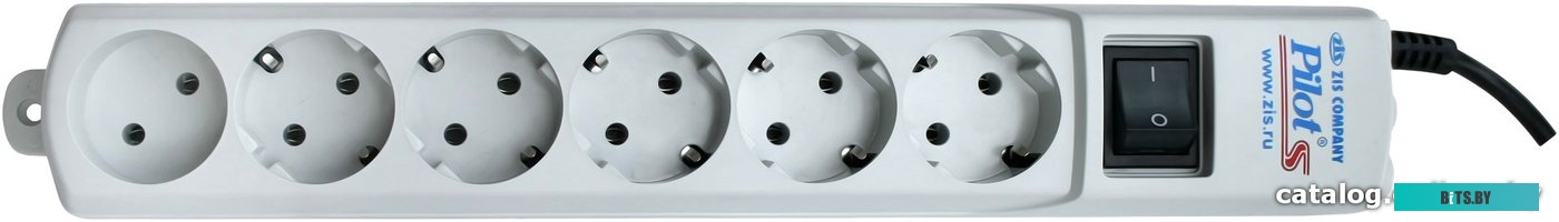 Сетевой фильтр (удлинитель) ZIS Pilot S 6 розеток, 10 м, серый