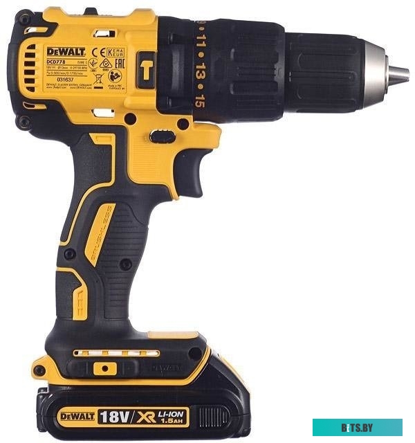DCD778S2T-QW Ударная дрель-шуруповерт DeWALT DCD778S2T, 1.5Ач,  с двумя аккумуляторами [dcd778s2t-qw]
