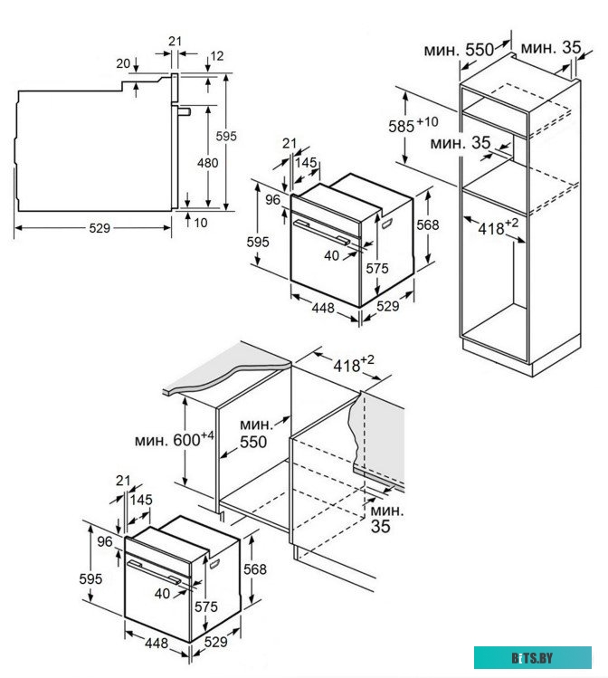 EOEM516S Шкаф духовой электрический MAUNFELD EOEM516S/ 448х546х595 мм, Независимый тип установки, класс энергопотребления А,  7 основных режимов,  эле
