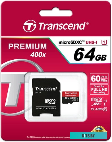 Карта памяти Transcend microSDXC UHS-I 400x Premium (Class 10) 64GB (TS64GUSDU1)
