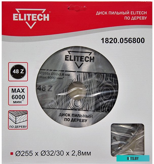1820.056800 Пильный диск Elitech 1820.056800,  по дереву,  255мм,  2.8мм, 1шт