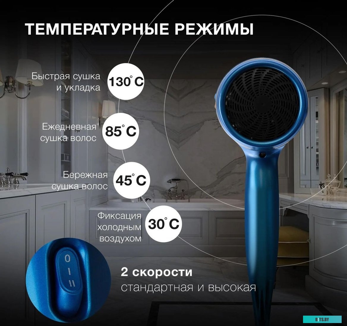 H-HDI0757 Фен Hyundai H-HDI0757, 2200Вт, синий