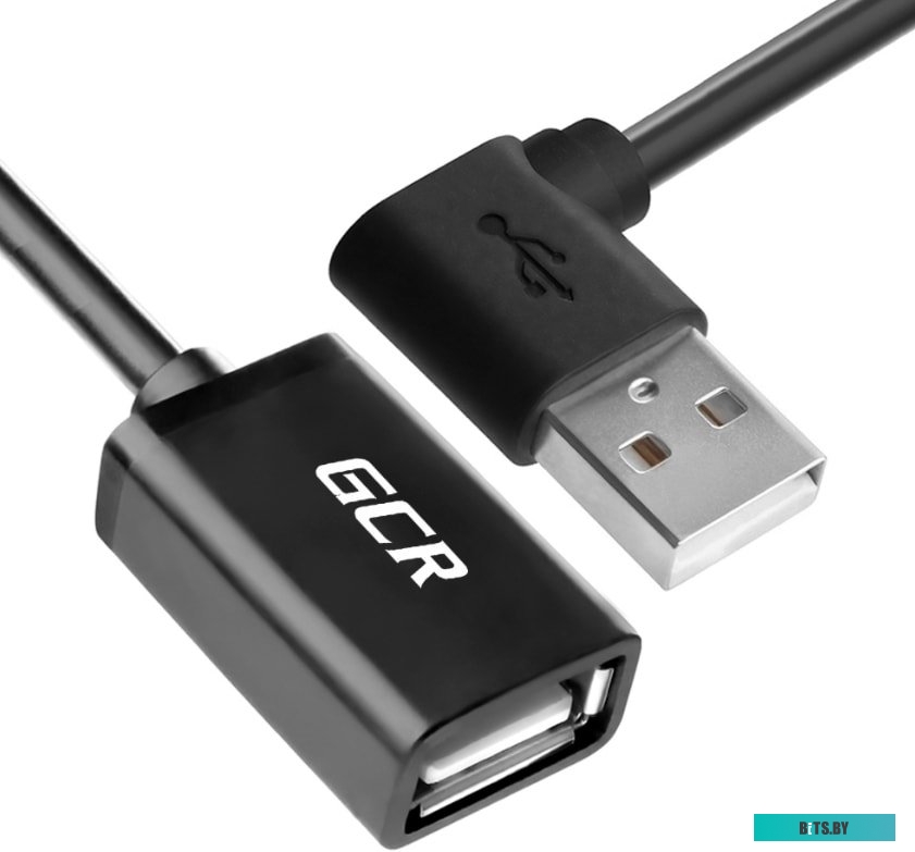 GCR-AUEC6M-0.5m Greenconnect Удлинитель 0.5m USB 2.0, AM угловой/AF, черный, 28/28 AWG, морозостойкий, GCR-AUEC6M-0.5m