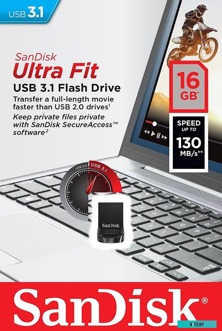 USB накопитель (Флешка) Sandisk Ultra Fit USB 3.1 16GB (черный) <SDCZ430-016G-G46>