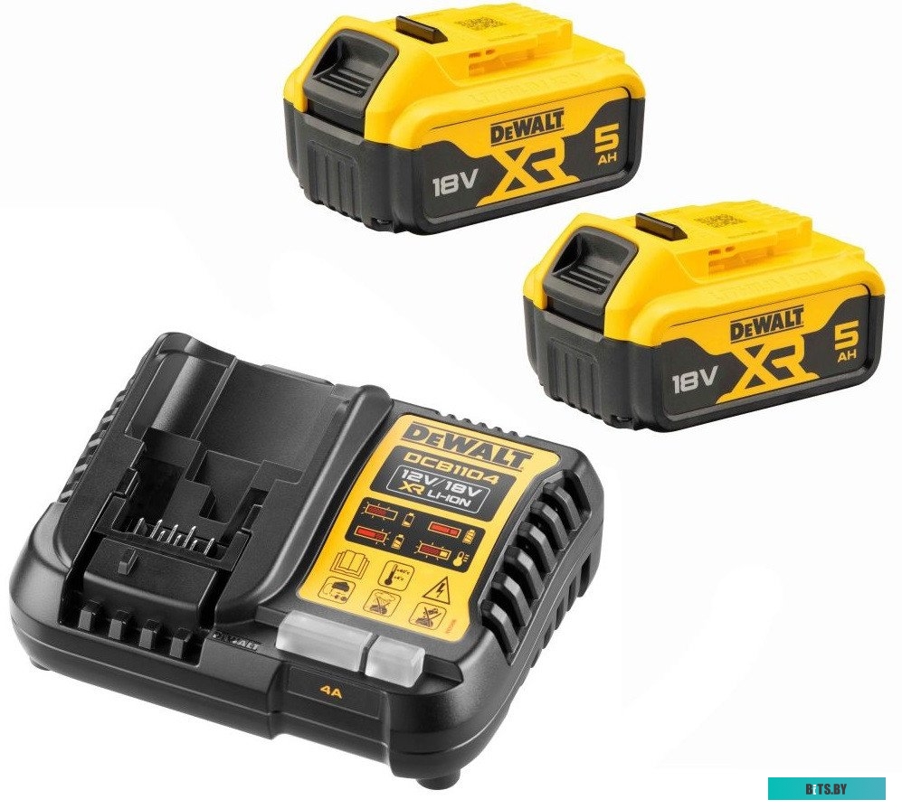 DCB1104P2 Батарея аккумуляторная DeWALT DCB1104P2, 18В, 5Ач, Li-Ion, ЗУ в комплекте