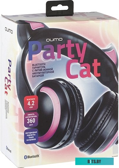 Party Cat ВТ 0025 белый/розовый Беспроводные наушники Qumo Party Cat ВТ 0025 (белый/розовый)