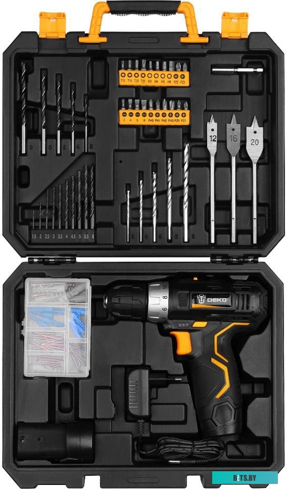 Дрель-шуруповерт Deko GCD12DU3 SET 5 063-4148 (с 2-мя АКБ, кейс, набор оснастки)