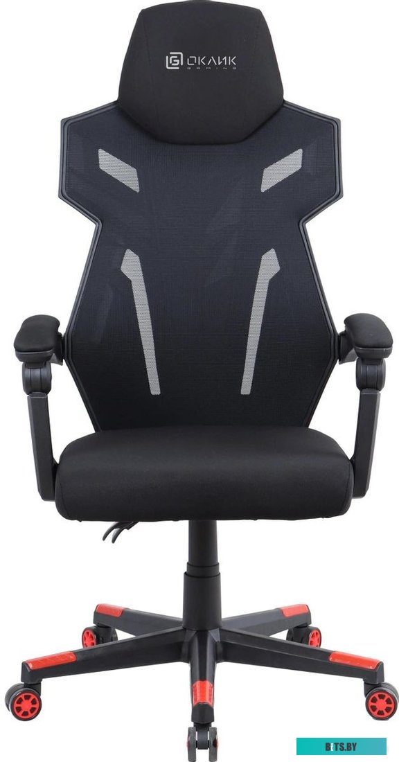1873056 Кресло игровое Oklick 111G, на колесиках, сетка/ткань, черный/красный [1873056]