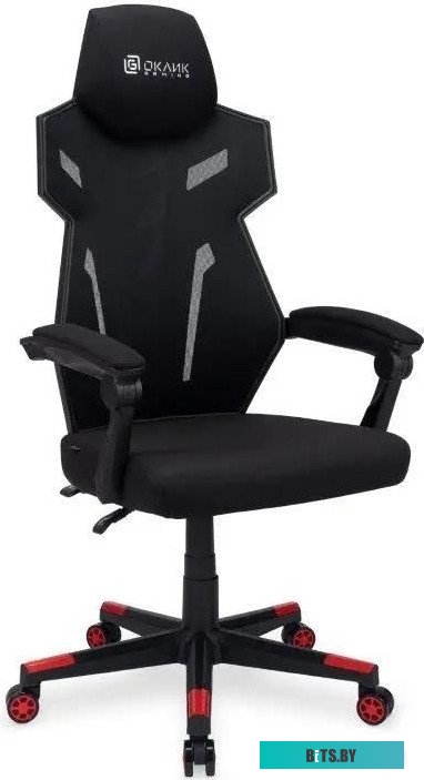 1873056 Кресло игровое Oklick 111G, на колесиках, сетка/ткань, черный/красный [1873056]