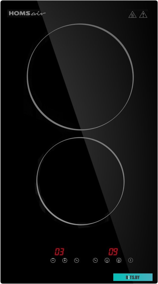 HVC32BK Электрическая домино HOMSair/ домино, электрическая, 290х520х52 мм, сенсорное управление, 2 конфорки, стеклокерамика, черный цвет