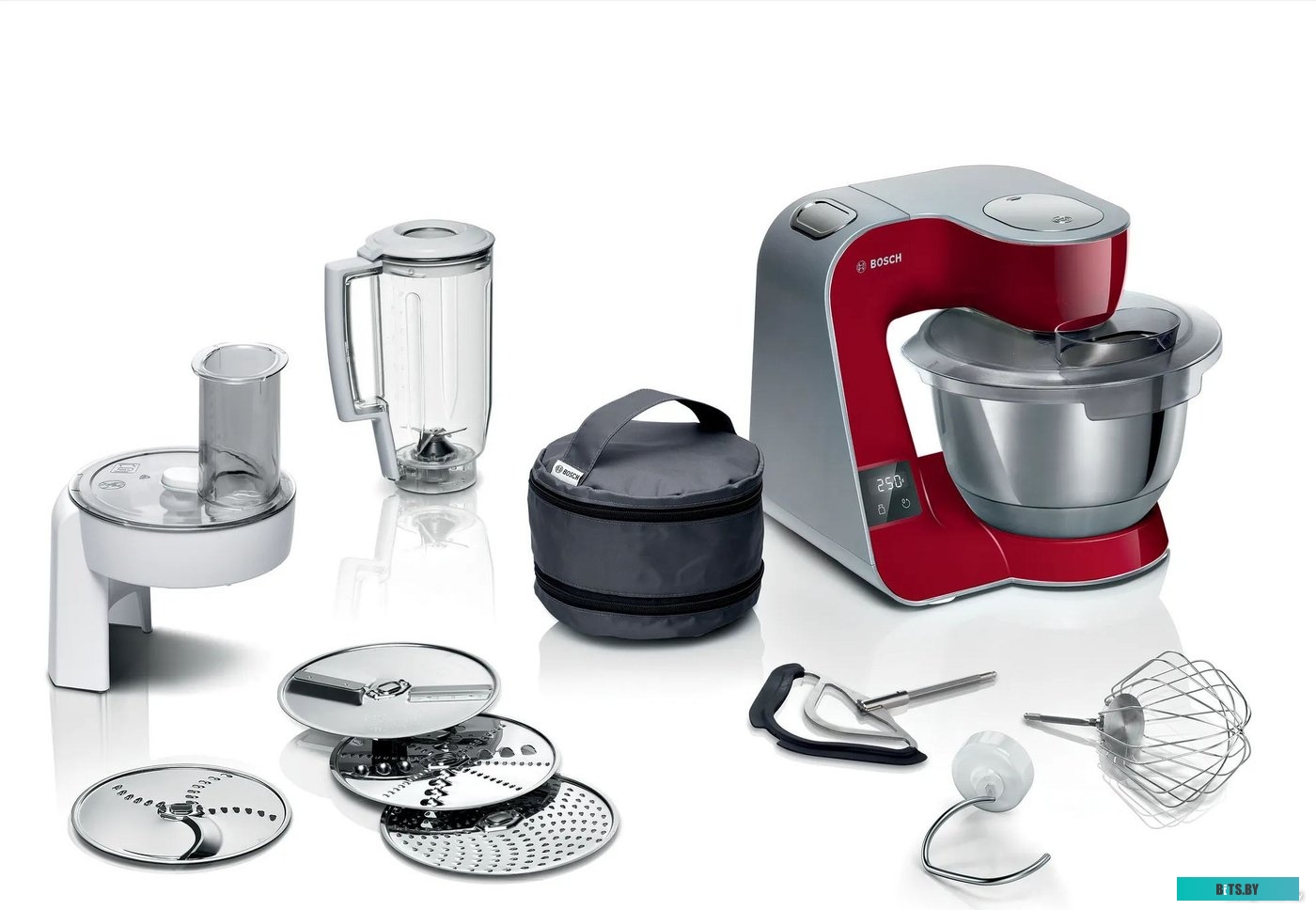 MUM5X720 Кухонная машина Bosch MUM5X720 планетар.вращ. 1000Вт красный/серый