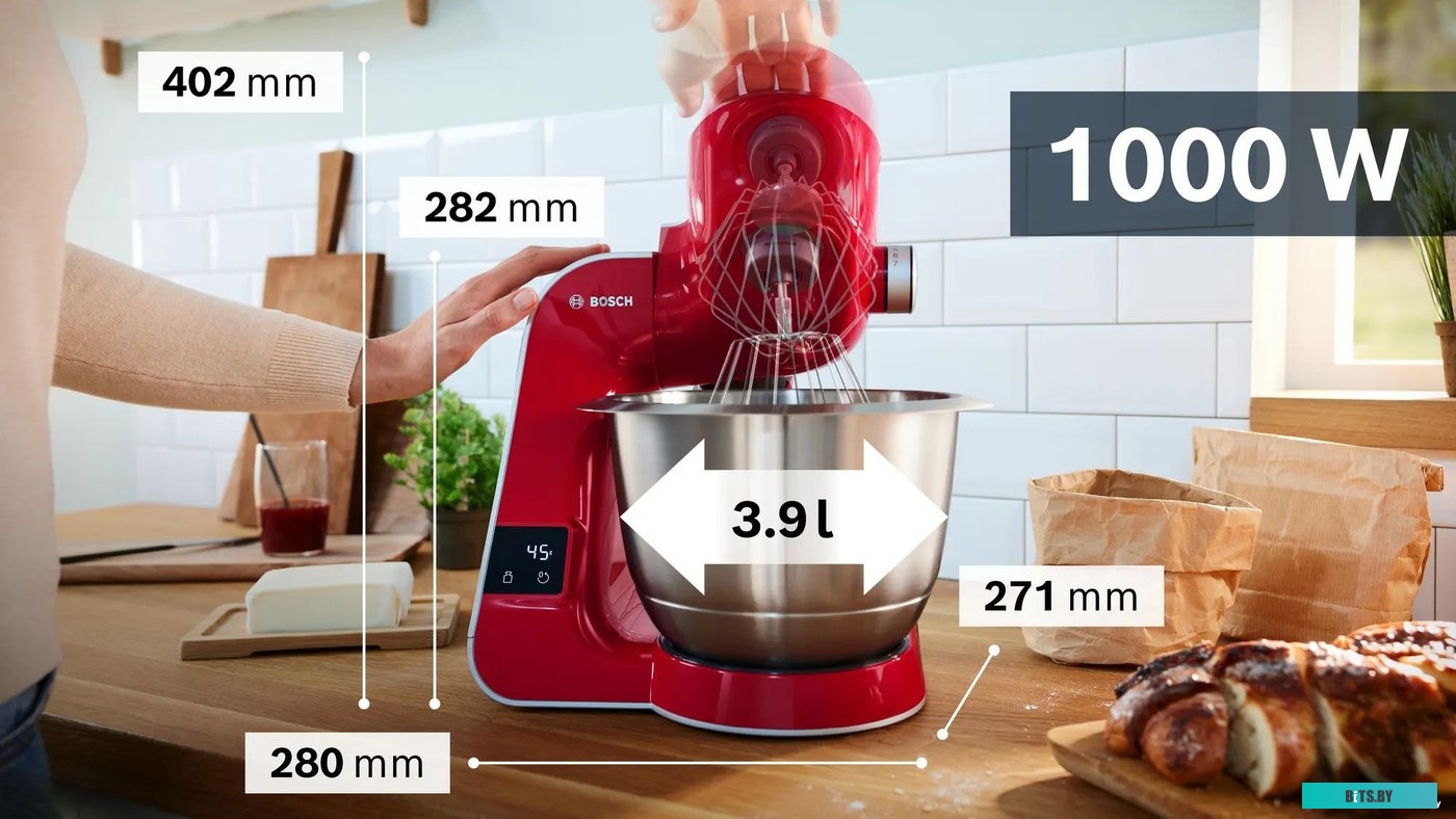 MUM5X720 Кухонная машина Bosch MUM5X720 планетар.вращ. 1000Вт красный/серый
