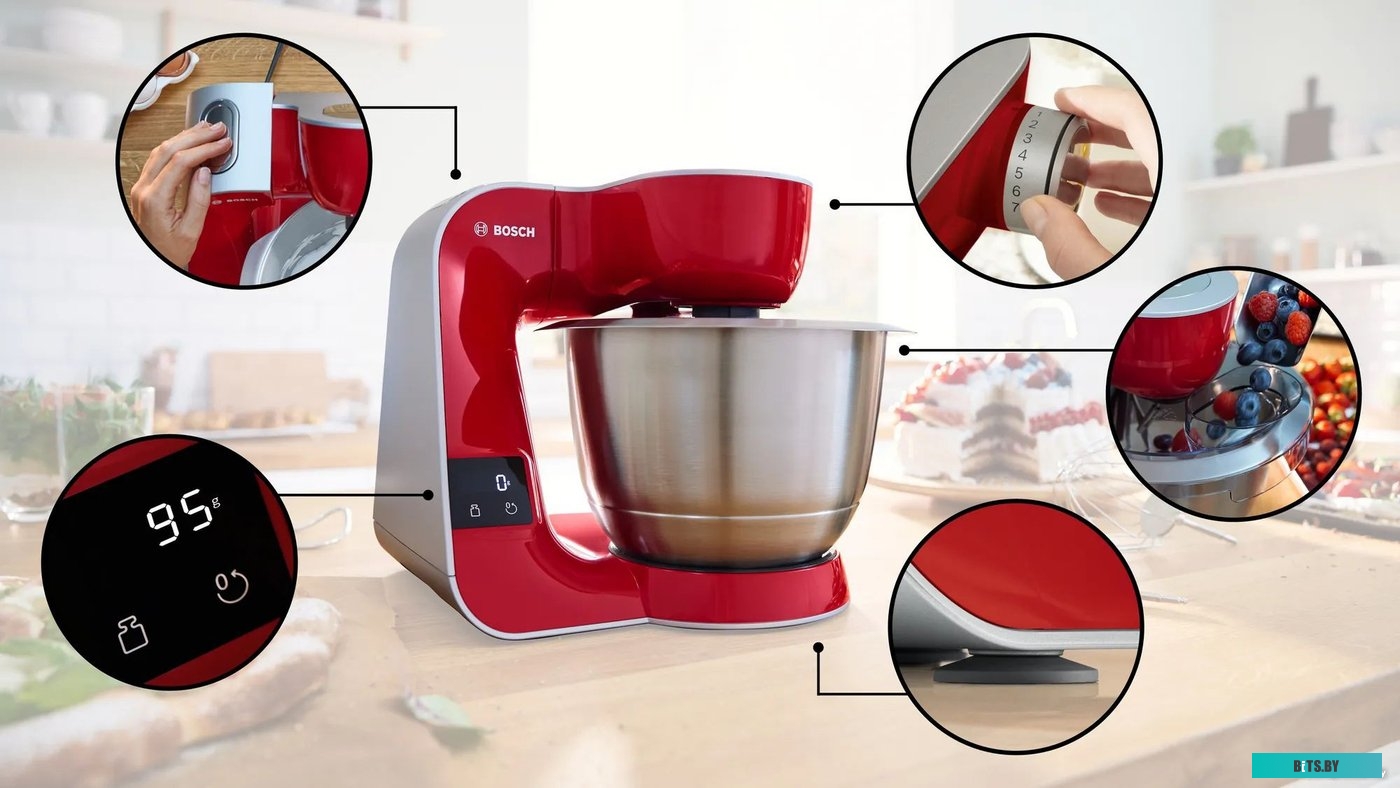 MUM5X720 Кухонная машина Bosch MUM5X720 планетар.вращ. 1000Вт красный/серый