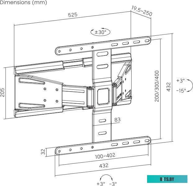 Кронштейн Ultramounts UM955 черный 37"-75" макс.50кг настенный поворот и наклон