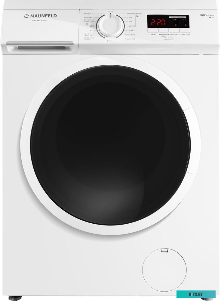 MFWM106WH05 Стиральная машина MAUNFELD/ Узкая, фронтальная, 15 режимов, 1000 об/мин, 6 кг, белый цвет