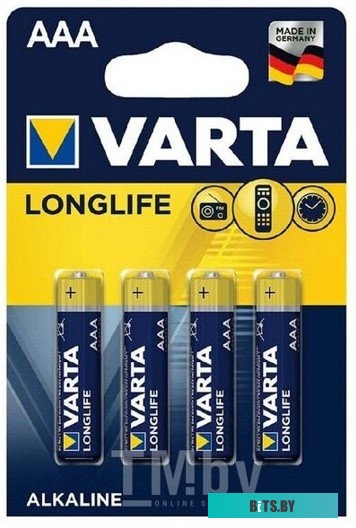 Батарея Varta Longlife LR03 Alkaline AAA (4шт) 04103113414