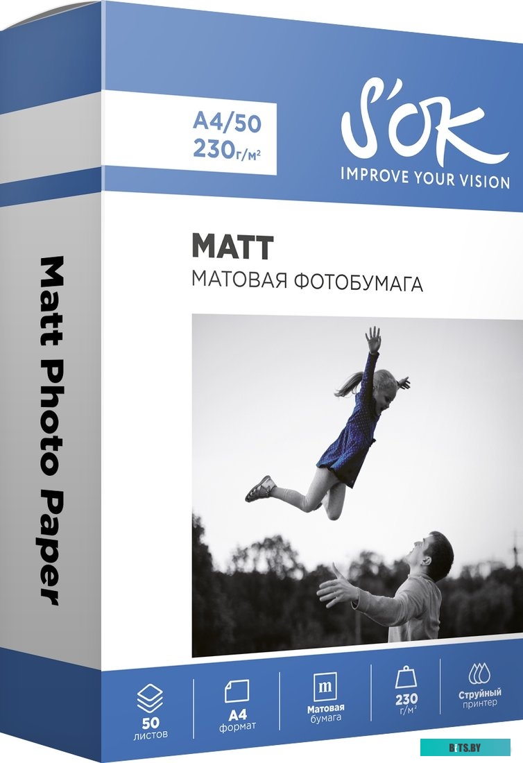 Фотобумага S'OK матовая, формат А4, плотность 150г/м2, 50 листов SA4150050M