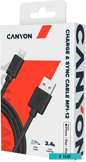 Кабель Canyon CNS-MFIC12B USB Type-A - Lightning (2 м, черный)