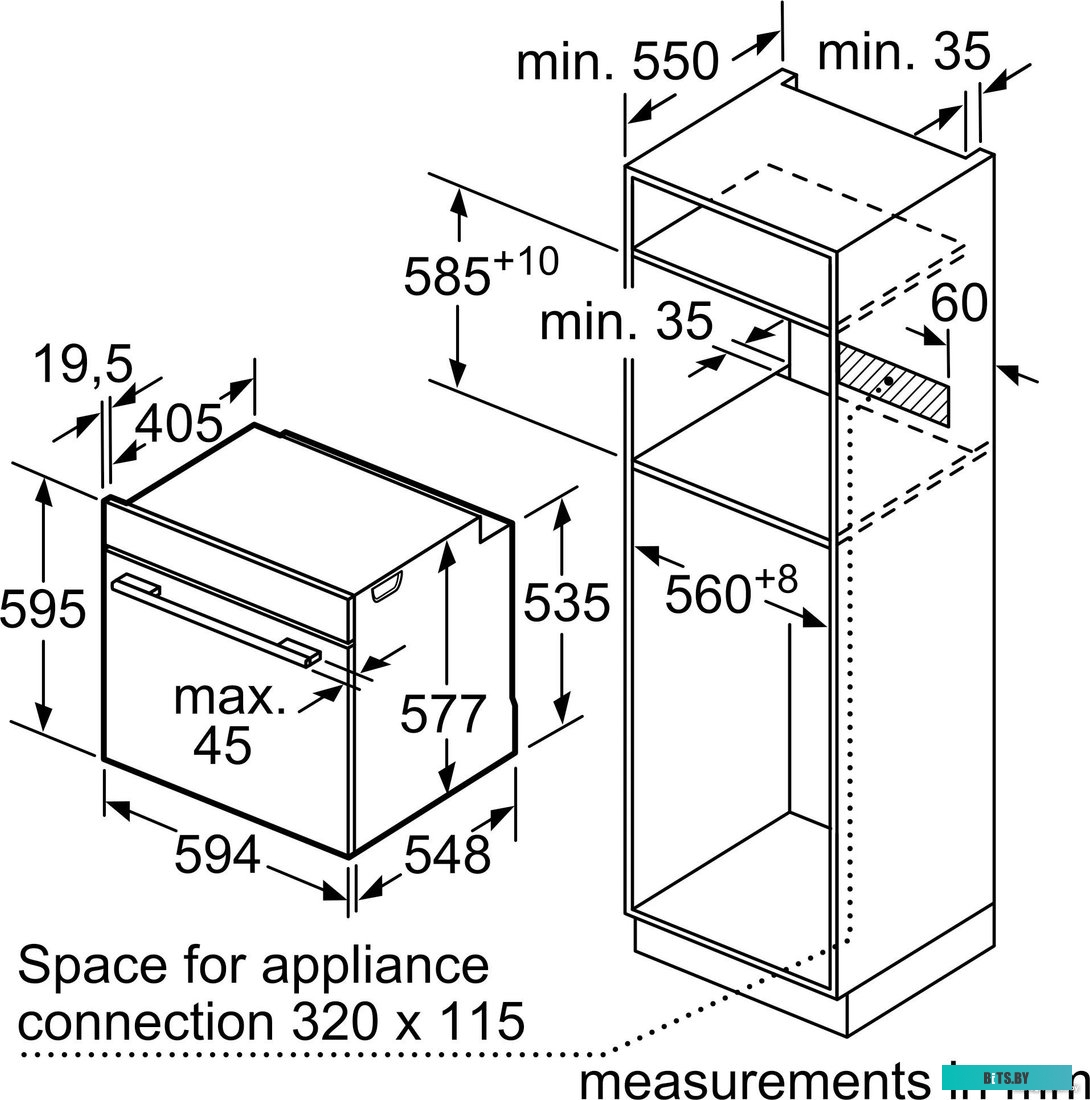 HBG7341W1 Встраиваемый духовой шкаф с 14 режимами нагрева,контроль температуры от 30 °C до 300 °C,объем 71 л,Eco Clean Direct,TFT сенсорный дисплей,дв